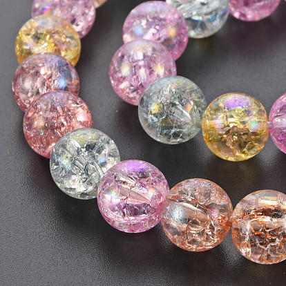 Electroplate Crackle Glass Bead Strands, AB Color Plated, Dyed & Heated, Round