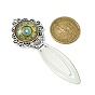 Mosaic Printed Glass Cabochons Bookmarks, Tibetan Style Alloy Book Making Clips