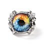 Evil Eye/Dragon Eye Glass Wide Band Rings for Men, Punk Alloy Dragon Claw Open Ring, Antique Silver