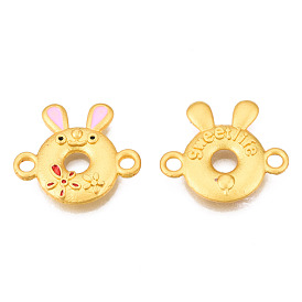 Alloy Pink & Red Enamel Connector Charms, Matte Style, Rabbit with Word Sweet Life