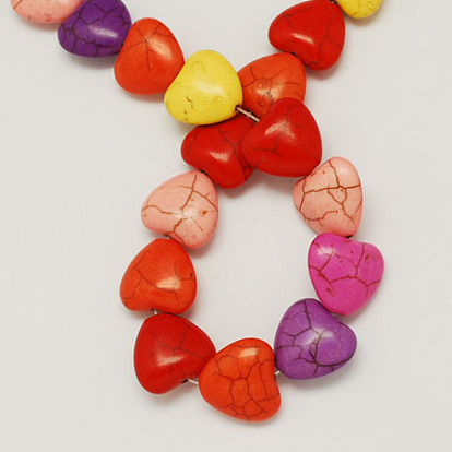 Synthetical Turquoise Beads Strands, Dyed, Heart, 24x24x9mm, Hole: 1.5mm, about 140pcs/1000g