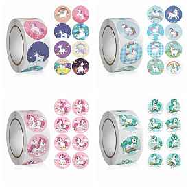 8 Patterns Horse Cartoon Stickers Roll, Round Dot Paper Adhesive Labels, Decorative Sealing Stickers for Gifts, Party