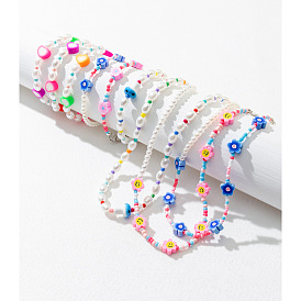 Bracelet pour enfants en argile douce, bonbons colorés, ensemble avec collier de perles et bracelet de perles fait à la main pour filles