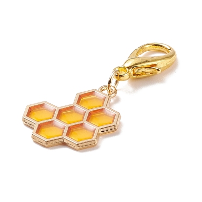 Alloy Enamel Honeycomb Pendant Decorations, Lobster Clasp Charms, Clip-on Charms, for Keychain, Purse, Backpack Ornament