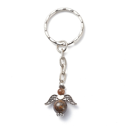 Porte-clés à breloque ange en perles de pierres précieuses naturelles, avec les accessoires en fer