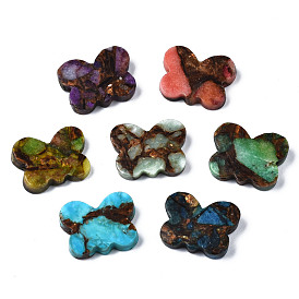 Papillon assemblé bronzite naturelle et perles de pierres précieuses naturelles et synthétiques