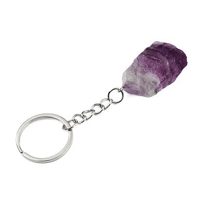 Nuggets Natural Fluorite Keychain, with Platinum Plated Iron Findings