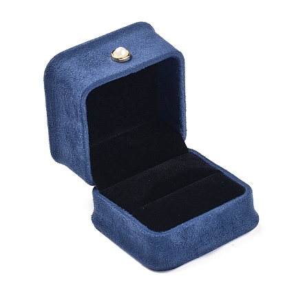 Бархат кольца коробки, с акриловой жемчужины, квадратный, для свадьбы, футляр для хранения ювелирных изделий