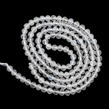 Natural Rainbow Moonstone Beads Strands, Grade AAA, Faceted Round