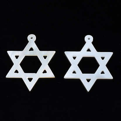 Natural Freshwater Shell Pendants, for Jewish, Star of David