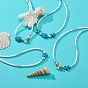 4Pcs 4 Style Natural Pearl & Shell & Dyed Synthetic Turquoise Beaded Necklaces Set, Gemstone Starfish & Tortoise Ocean Theme Necklaces for Women