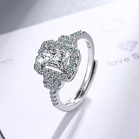 Wide-faced women's ring with round zirconia, factory supply, ring in stock.