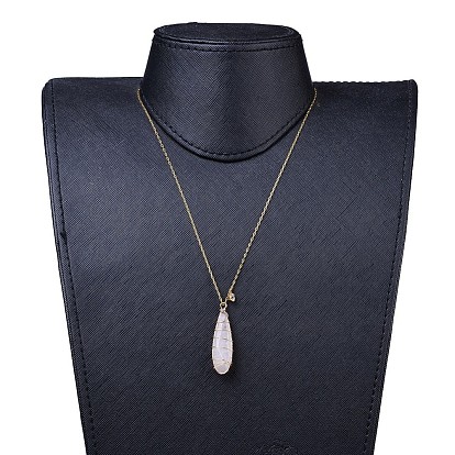 Natural Quartz Crystal Pendants Necklaces and Dangle Earrings Jewelry Sets, with 316 Surgical Stainless Steel Findings and Brass Chains, Drop