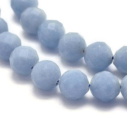 Natural Angelite Beads Strands, Anhydrite Beads, Round, Faceted, Frosted