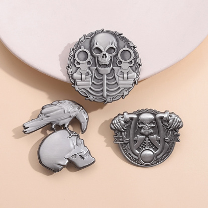 Punk Style Eagle/Skull Safety Brooch Pin, Zinc Alloy Badge for Suit Shirt Collar, Men/Women