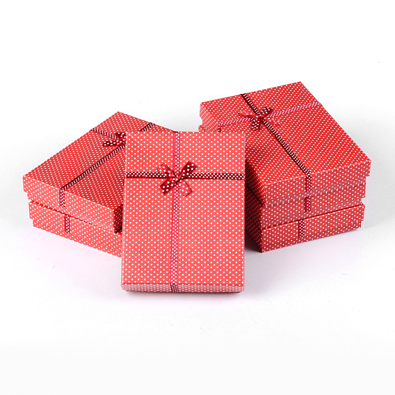 Ювелирные изделия картонные коробки с бантом и губкой внутри, прямоугольные, 160x120x30 мм, Внутренние размеры: 155x115 mm