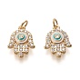 Brass Micro Pave Clear Cubic Zirconia Pendants, with Enamel and Jump Rings, Long-Lasting Plated, Hamsa Hand