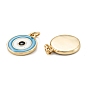 Brass Enamel Pendants, Long-Lasting Plated, Real 18K Gold Plated, Flat Round with Eye