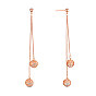 SHEGRACE Brass Cubic Zirconia Dangle Stud Earrings, with Curb Chains and Hollow Round Beads