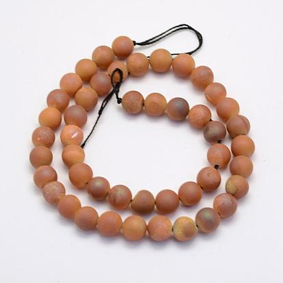 Electrochapa hilos de perlas druzy naturales de ágata, teñido, rondo, esmerilado