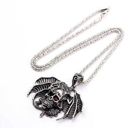 Pendentif en acier titane crâne de dragon cool hip-hop - collier pour hommes à la mode.