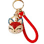 Porte-clés pendentif tête de renard en perles de strass, avec apprêts en alliage de zinc et cordon en polyester, pour les décorations de pendentif de sac pour femme