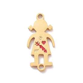 304 Stainless Steel Connector Charms, Girl Links with Red Enamel