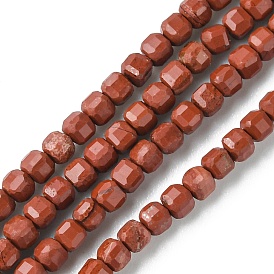 Natural Red Jasper Beads Strands, Faceted, Cube