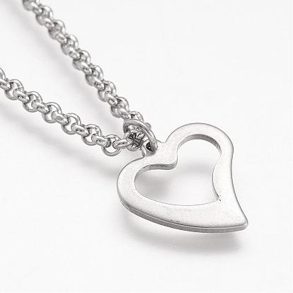 304 Stainless Steel Anklets, with Heart Charm and Rolo Chains
