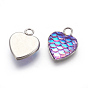 304 Stainless Steel Pendants, with Resin, Heart with Fish Scale Shape