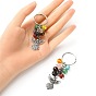 Porte-clés perles de pierres précieuses mélangées, avec perles d'ambre imitation résine et pendentifs ange en alliage de style tibétain,  Porte-clés en étoile fer 