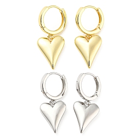 Rack Plating Brass Heart Dangle Hoop Earrings, Lead Free & Cadmium Free