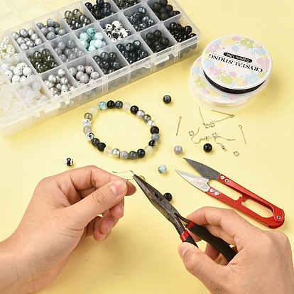 Bracelets de bricolage et kits de fabrication de boucles d'oreilles, y compris les perles de verre de couleur dégradée, Crochets d'oreille en laiton, broches de fer, fils de cristal élastiques et ciseaux en acier inoxydable