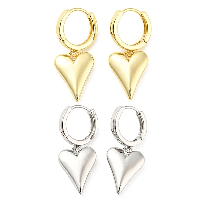 Rack Plating Brass Heart Dangle Hoop Earrings, Lead Free & Cadmium Free