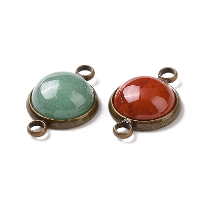 Mixed Gemstone Connector Charms, Half Round Links, with Antique Bronze Tone Brass Findings