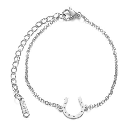 201 Stainless Steel Link Bracelets, with Cable Chains and Lobster Claw Clasps, Horse Shoes