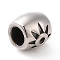 304 Stainless Steel European Beads, Large Hole Beads, Drum with Flower