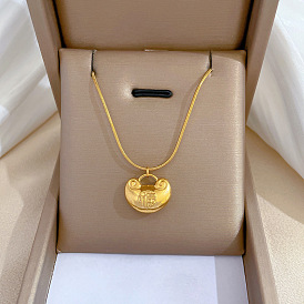 Minimalist Gold Necklace for Women, Lock Bone Chain with Fortune Pendant