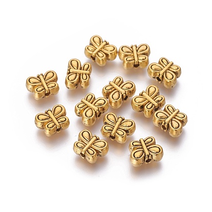 Perles en alliage de style tibétain, sans cadmium et sans plomb, papillon, 10.5x8x4.5mm, Trou: 1mm