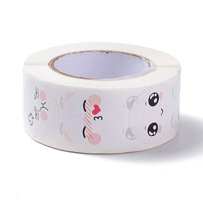 Cartoon Expression Paper Stickers, Self Adhesive Roll Sticker Labels, for Envelopes, Bubble Mailers and Bags, Flat Round