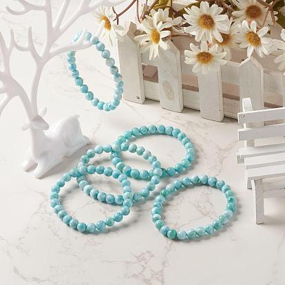Bracelet extensible en perles rondes de larimar naturel, bijoux en pierres précieuses pour femmes