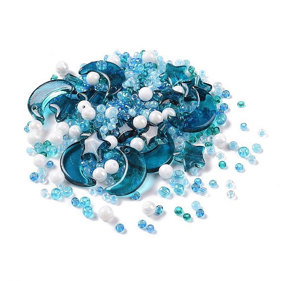 Kit de recherche de fabrication de bijoux de bricolage, verre et perles de rocaille, rond & étoile & lune