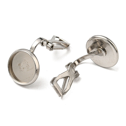 304 Stainless Steel Ear Cuff Findings, with 201 Stainless Steel Cabochon Tray Settings, Flat Round
