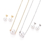 304 Stainless Steel Jewelry Sets, Pendant Cable Chains Necklaces and Stud Earrings, with Plastic Imitation Pearl, Lobster Claw Clasps and Ear Nuts, Ball