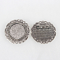 Tibetan Style Alloy Brooch Cabochon Settings, Cadmium Free & Lead Free, with Iron Pin Brooch Back Bar Findings, Flat Round, Tray: 25mm, 39x2mm, Pin: 0.6mm