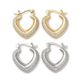 Heart Brass Cubic Zirconia Hoop Earrings, Long-Lasting Plated, Lead Free & Cadmium Free
