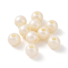 ABS Plastic Imitation Pearl European Beads, Large Hole Beads, Round