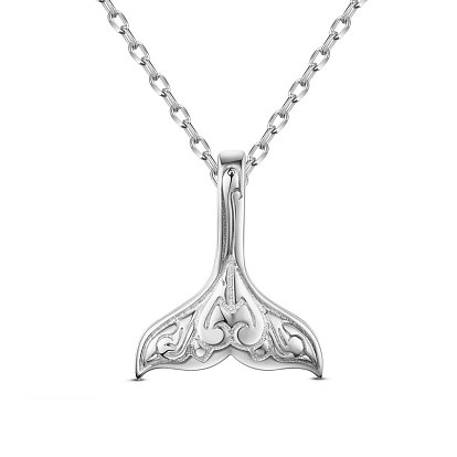 SHEGRACE 925 Sterling Silver Pendant Necklaces, with 925 Stamp, Whale Tail Shape