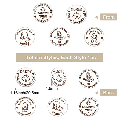 CREATCABIN 5Pcs 5 Style Stainless Steel Commemorative Coins, Double Sided, Flat Round with Pattern