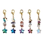 Electroplate Glass Star Pendant Decoration, Natural & Synthetic Mixed Stone Chips and Alloy Lobster Claw Clasps Charm